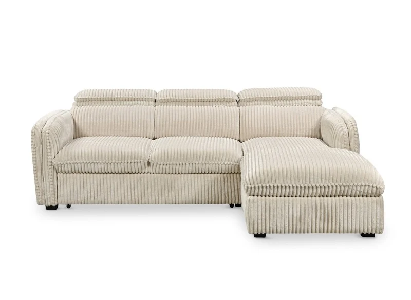 Canapé d'angle convertible en velours côtelé épais beige ISABELLA - Angle droit