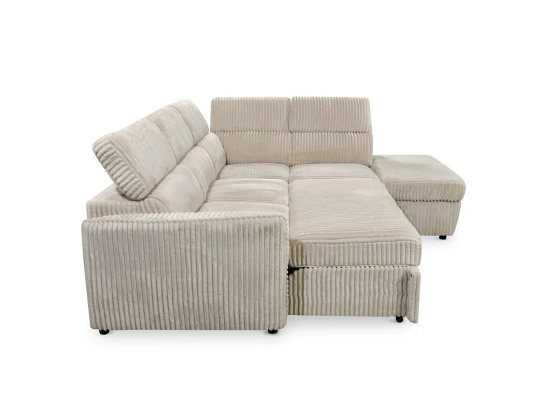 Canapé d'angle convertible en velours côtelé épais beige NAIROBI - Angle droit