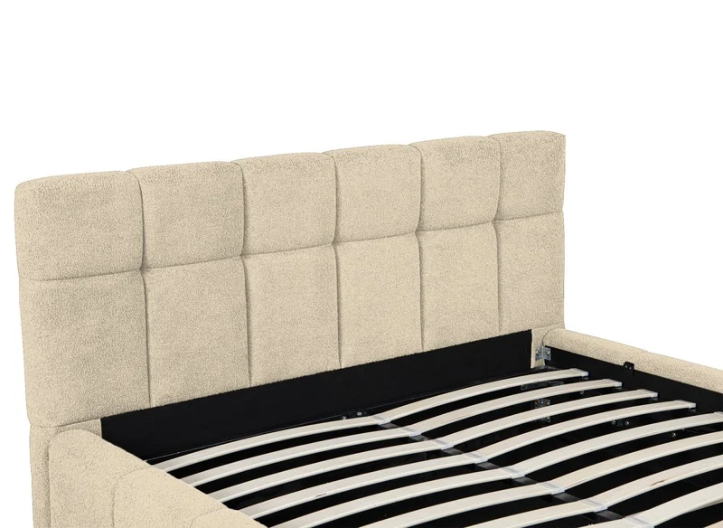 Lit coffre en tissu bouclette beige 140x190 cm MILIE