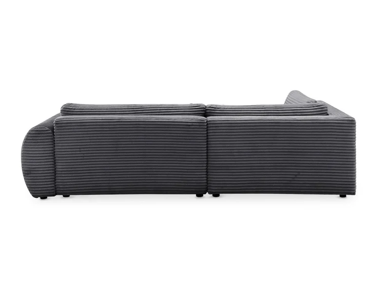 Canapé d'angle convertible avec méridienne et coffre en gros côtelé doux gris TILDA - Angle gauche