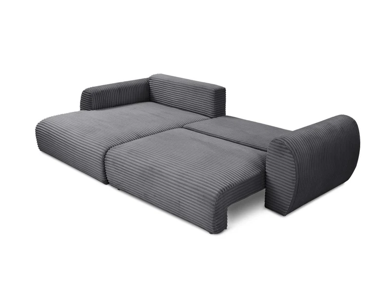 Canapé d'angle convertible avec coffre en velours gros côtelé doux gris TILDA - Angle gauche