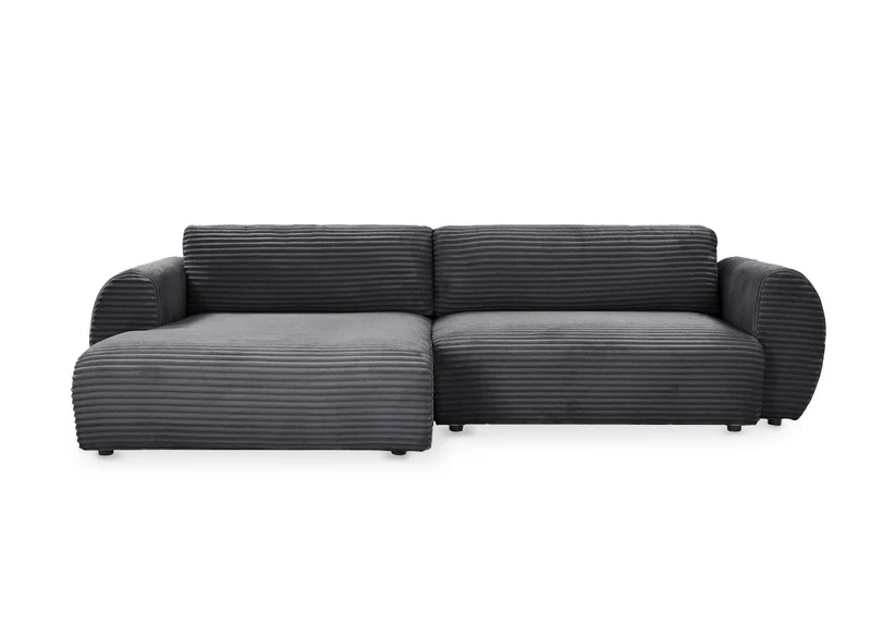 Canapé d'angle convertible avec coffre en velours gros côtelé doux gris TILDA - Angle gauche