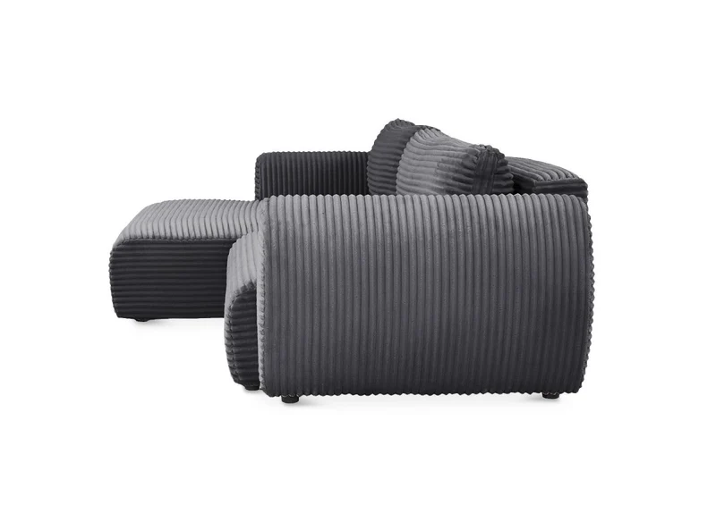 Canapé d'angle convertible avec coffre en velours gros côtelé doux gris TILDA - Angle gauche