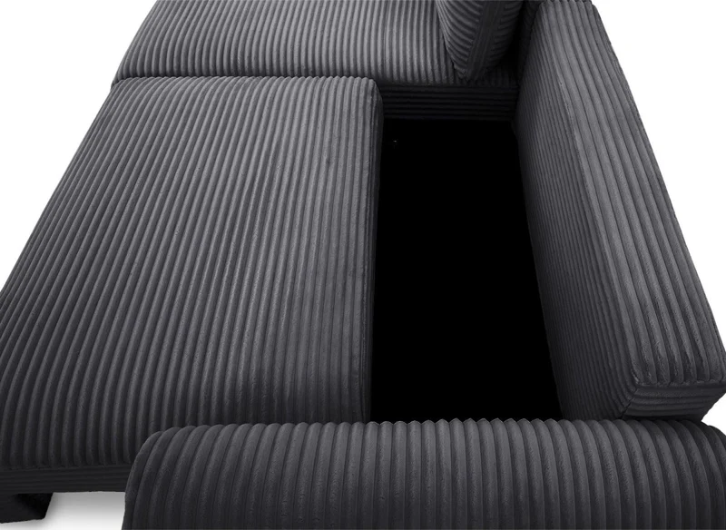 Canapé d'angle convertible avec coffre en velours gros côtelé doux gris TILDA - Angle gauche