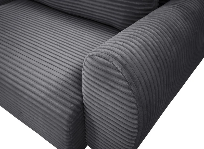 Canapé d'angle convertible avec coffre en velours gros côtelé doux gris TILDA - Angle gauche