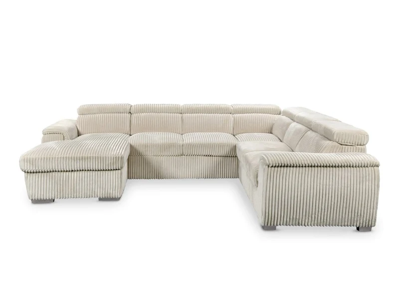 Canapé panoramique convertible avec coffre en velours côtelé épais beige GAELLE - Angle gauche