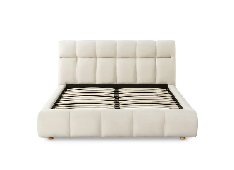 Lit double en velours beige 140x190 cm GEORGINA
