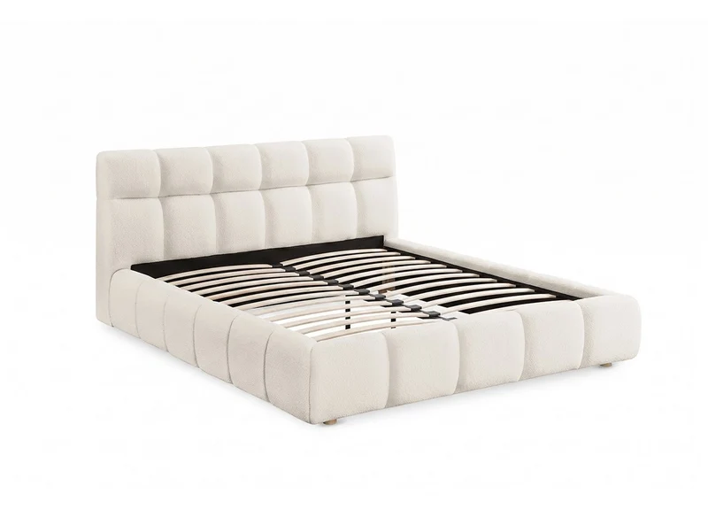 Lit double en tissu bouclette écru 160x200 cm GEORGINA