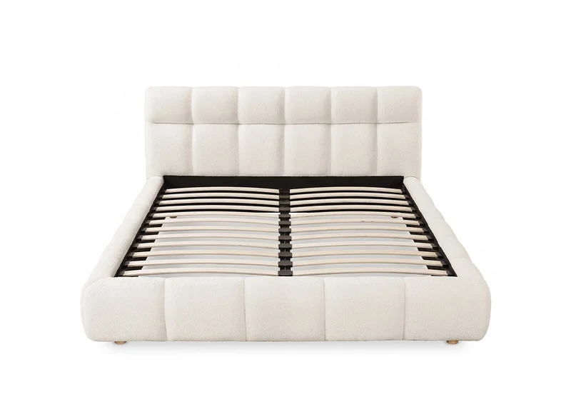Lit double en tissu bouclette écru 160x200 cm GEORGINA