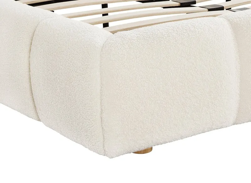 Lit double en tissu bouclette écru 160x200 cm GEORGINA