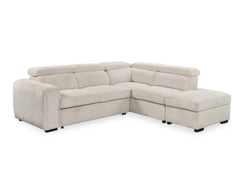 Canapé d'angle convertible avec coffre en velours côtelé épais beige ZENOVA - Angle droit