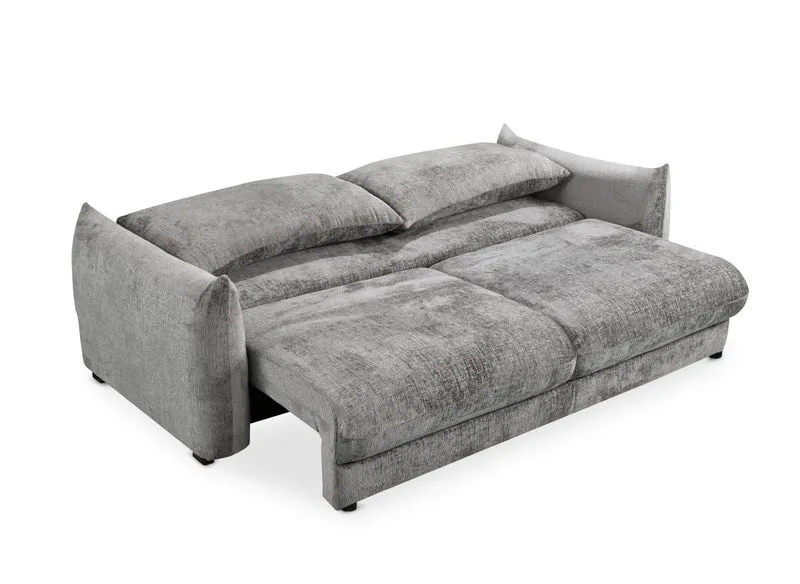 Canapé convertible 3 places avec coffre en velours chiné gris COLBY