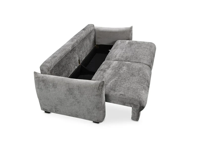 Canapé convertible 3 places avec coffre en velours chiné gris COLBY
