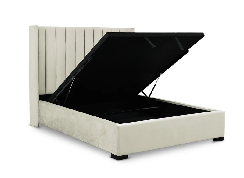 Lit coffre en velours beige 160x200 cm ALENA