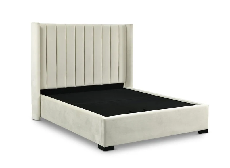Lit coffre en velours beige 160x200 cm ALENA