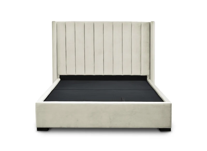 Lit coffre en velours beige 160x200 cm ALENA