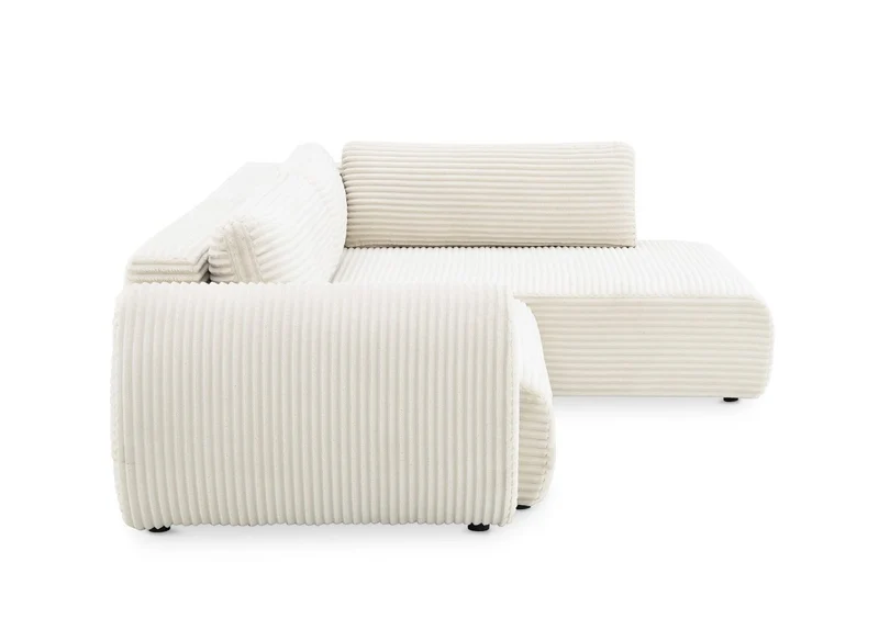 Canapé d'angle convertible avec méridienne et coffre en gros côtelé doux beige TILDA - Angle droit