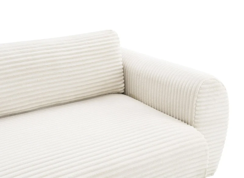 Canapé d'angle convertible avec méridienne et coffre en gros côtelé doux beige TILDA - Angle droit