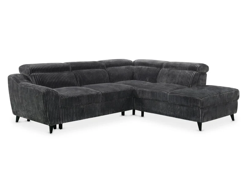 Canapé d'angle convertible avec coffre en velours côtelé épais gris DALTON - Angle droit
