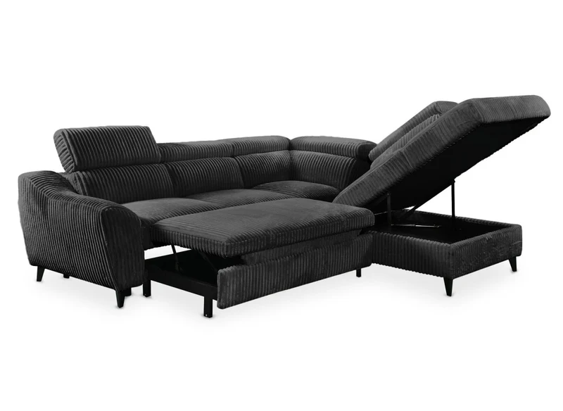 Canapé d'angle convertible avec coffre en velours côtelé épais gris DALTON - Angle droit