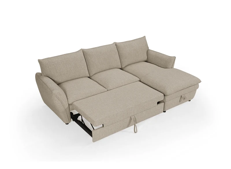 Canapé d'angle convertible avec coffre en tissu taupe CAPUCINE - Angle droit