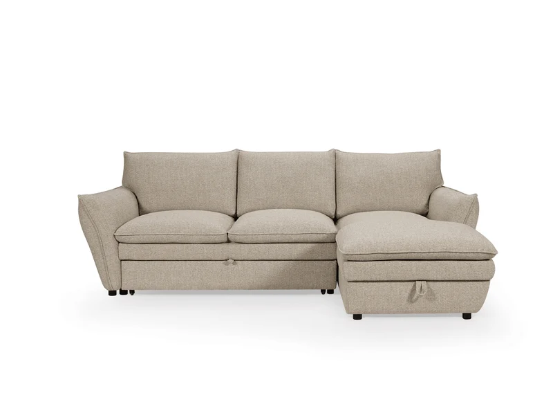 Canapé d'angle convertible avec coffre en tissu taupe CAPUCINE - Angle droit