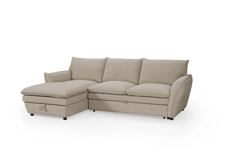 Canapé d'angle convertible avec coffre en tissu taupe CAPUCINE - Angle gauche