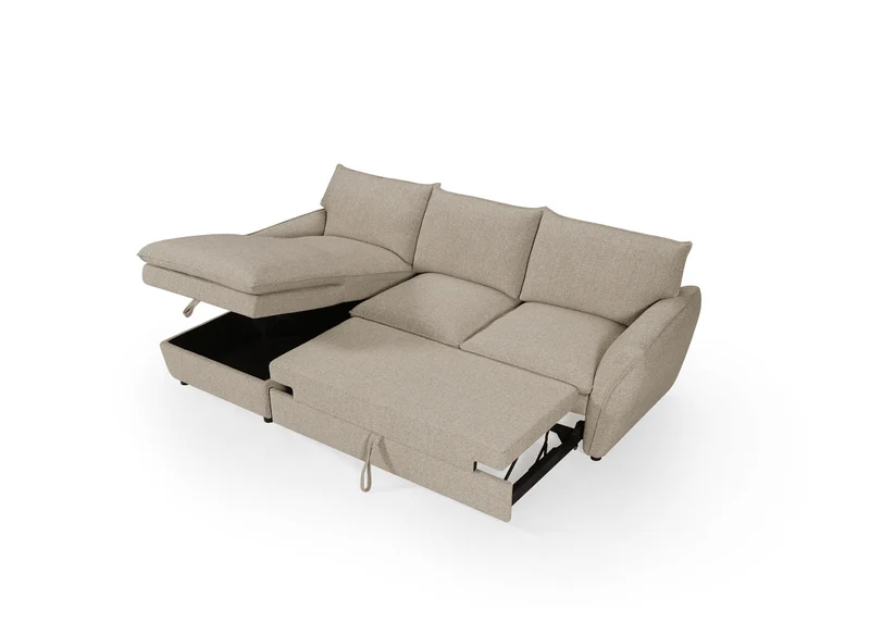Canapé d'angle convertible avec coffre en tissu taupe CAPUCINE - Angle gauche