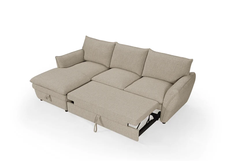 Canapé d'angle convertible avec coffre en tissu taupe CAPUCINE - Angle gauche