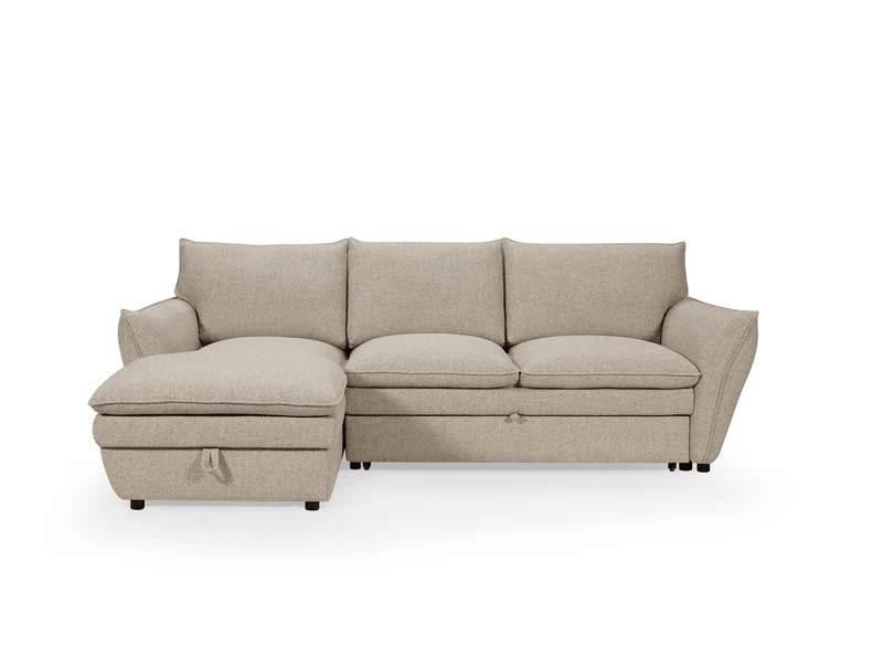 Canapé d'angle convertible avec coffre en tissu taupe CAPUCINE - Angle gauche