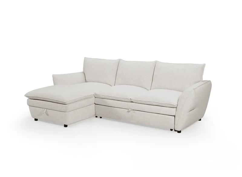 Canapé d'angle convertible avec coffre en tissu beige CAPUCINE - Angle gauche