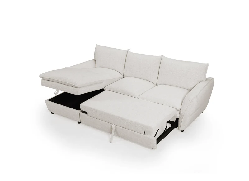 Canapé d'angle convertible avec coffre en tissu beige CAPUCINE - Angle gauche
