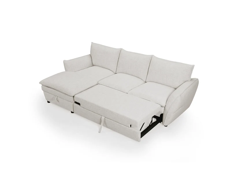 Canapé d'angle convertible avec coffre en tissu beige CAPUCINE - Angle gauche