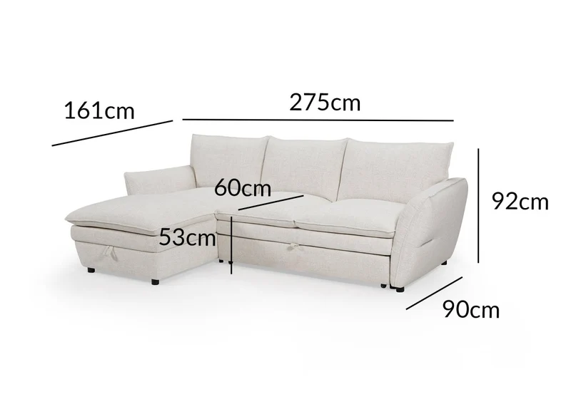 Canapé d'angle convertible avec coffre en tissu beige CAPUCINE - Angle gauche