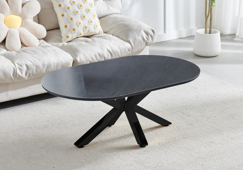 Table basse ovale céramique pierre noir - Otho
