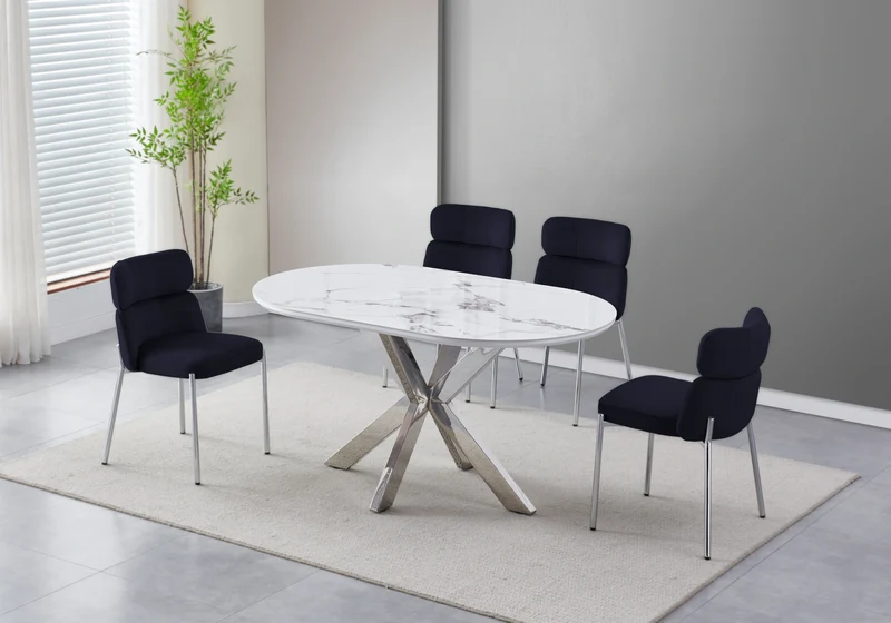 Table à manger ovale céramique marbre argent - Otho
