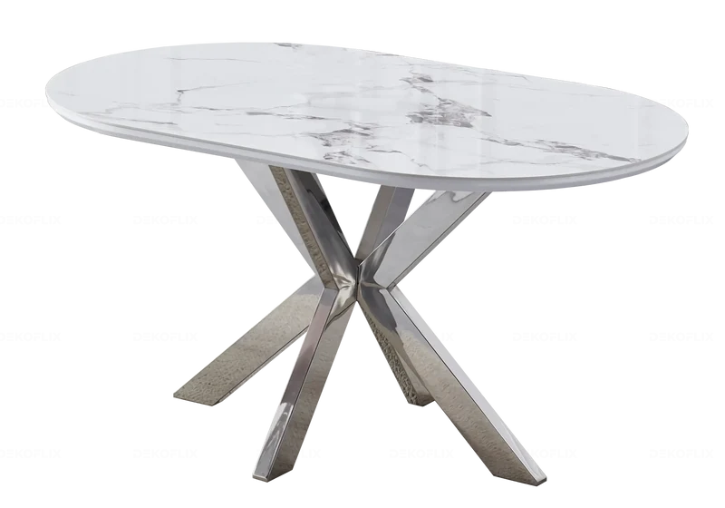 Table à manger ovale céramique marbre argent - Otho