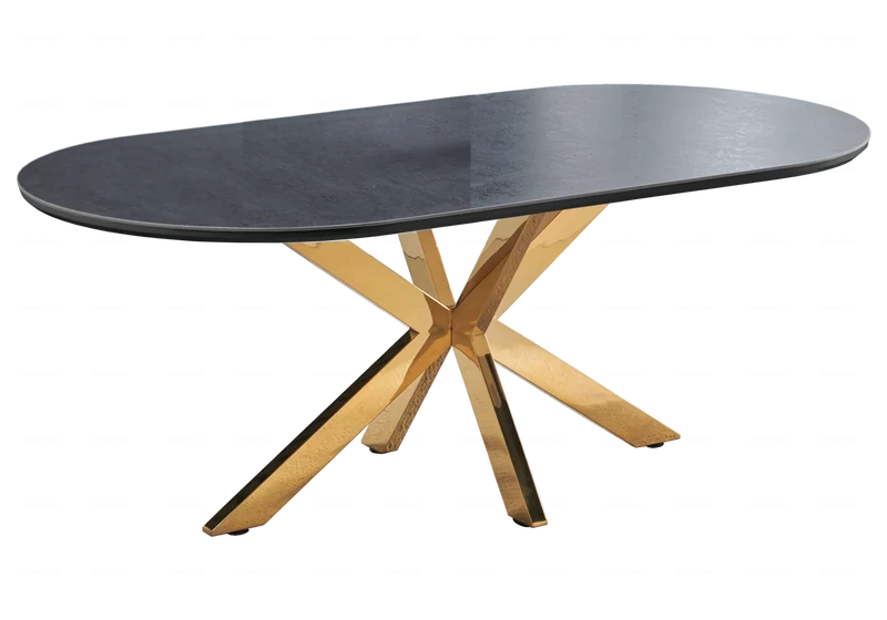 Table à manger ovale céramique pierre doré - Otho