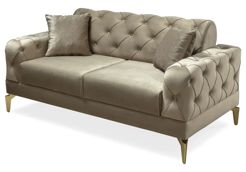 Canapé Turc Capitonné Velours Beige Doré Chesterfield – ELLA