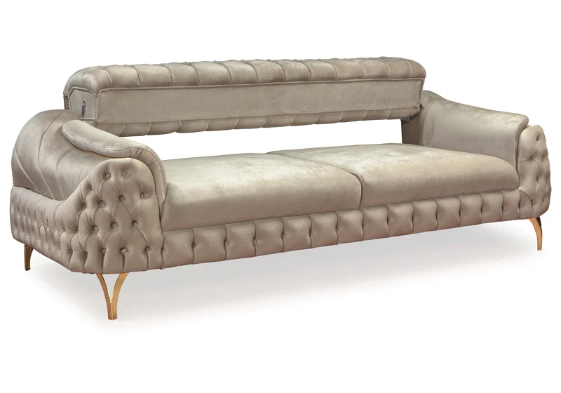 Canapé Turc Capitonné Velours Beige Doré – BELLA