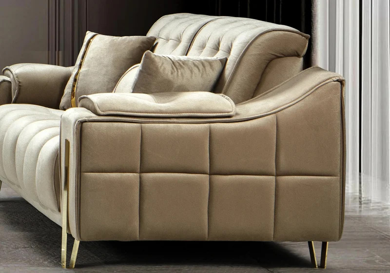 Canapé Turc Capitonné Velours Beige Design Doré - SINEM