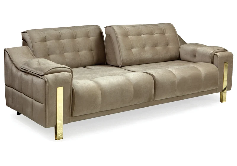 Canapé Turc Capitonné Velours Beige Design Doré - SINEM