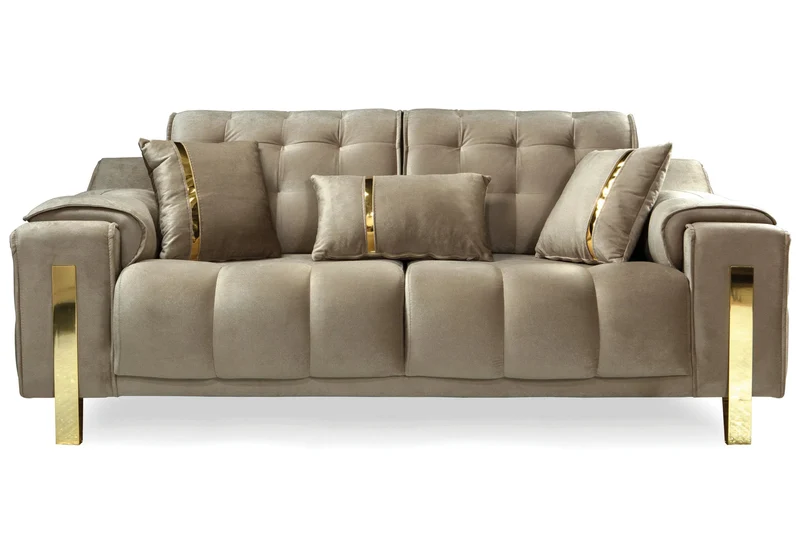 Canapé Turc Capitonné Velours Beige Design Doré - SINEM