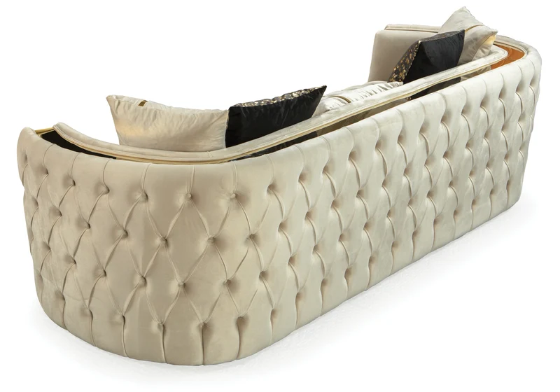 Canapé Turc Capitonné Chester Velours Beige Doré - NAPOLI