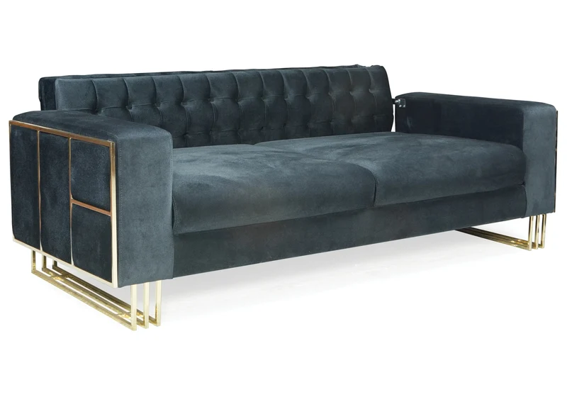 Canapé Turc Angle Capitonné Velours Anthracite Design Métal Doré – RIBELLA
