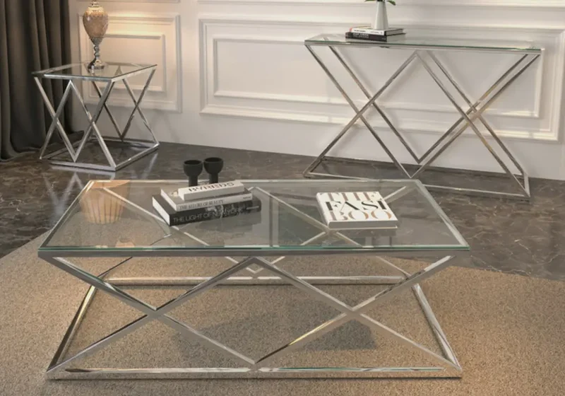 Bout de canapé verre argent design - Erly
