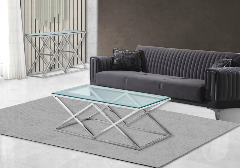 Console d'entrée en verre transparent et pied argent - Erly