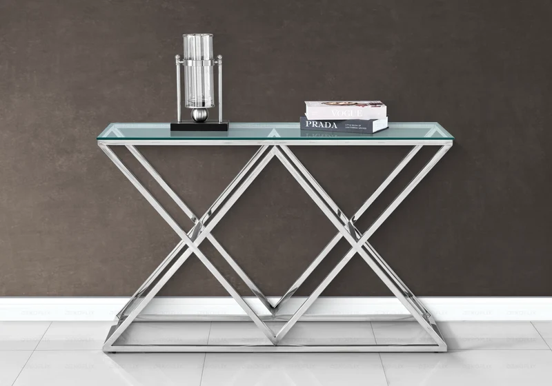 Console d'entrée en verre transparent et pied argent - Erly