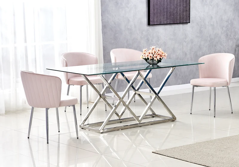 Table à manger en verre transparent et pied argent - Erly