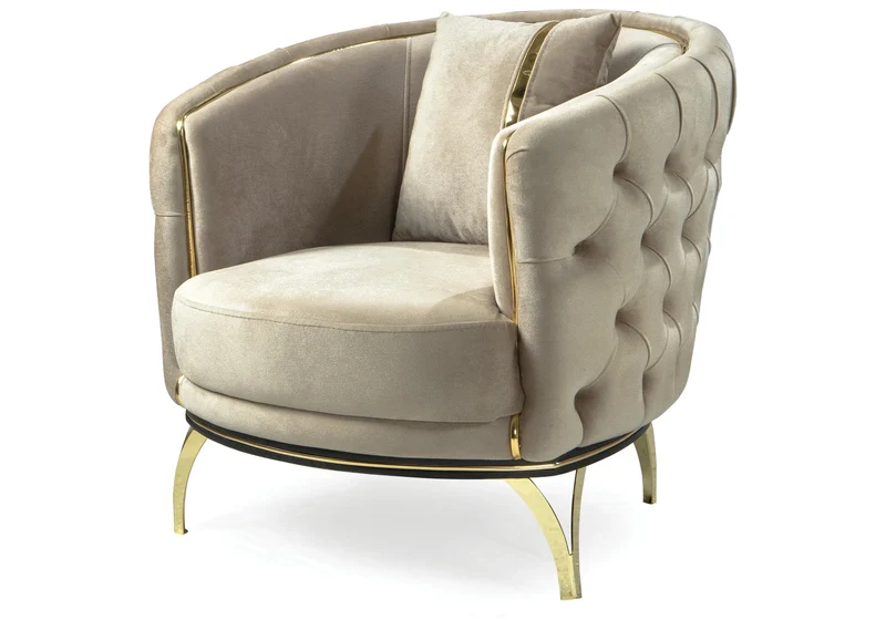Canapé Turc capitonné velours beige et doré – Paris